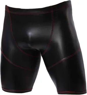 Men Athletic Supporter Patent Leather Shorts Workout Jockstrap Wrestling Boxer Briefs Long Leg Performance Thongs (Black,X-Large)