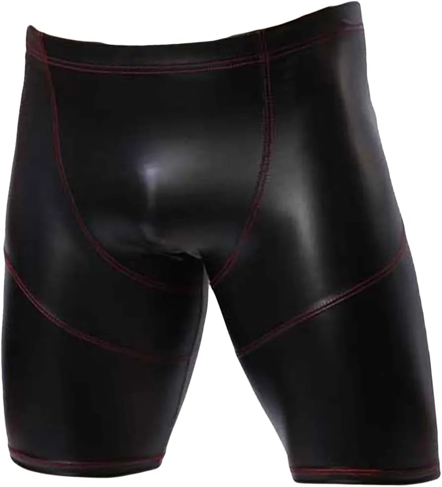 Men Athletic Supporter Patent Leather Shorts Workout Jockstrap Wrestling Boxer Briefs Long Leg Performance Thongs (Black,X-Large)
