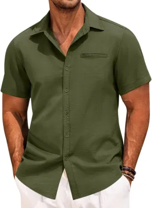 Mens Casual Button Down Shirt Short Sleeve V Neck Tops 2025 Summer Vacation Beach Blouses Shirts
