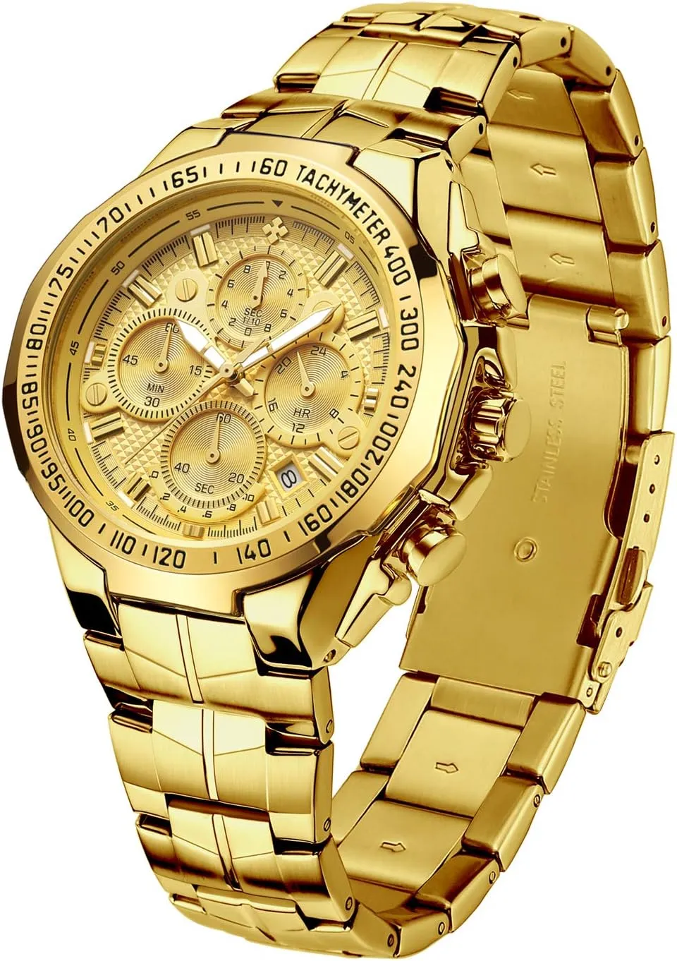 Men's Luxury Quartz Stainless Steel and Metal Mens Chronograph Watches for Men Waterproof Casual Wrist Watch with Date 