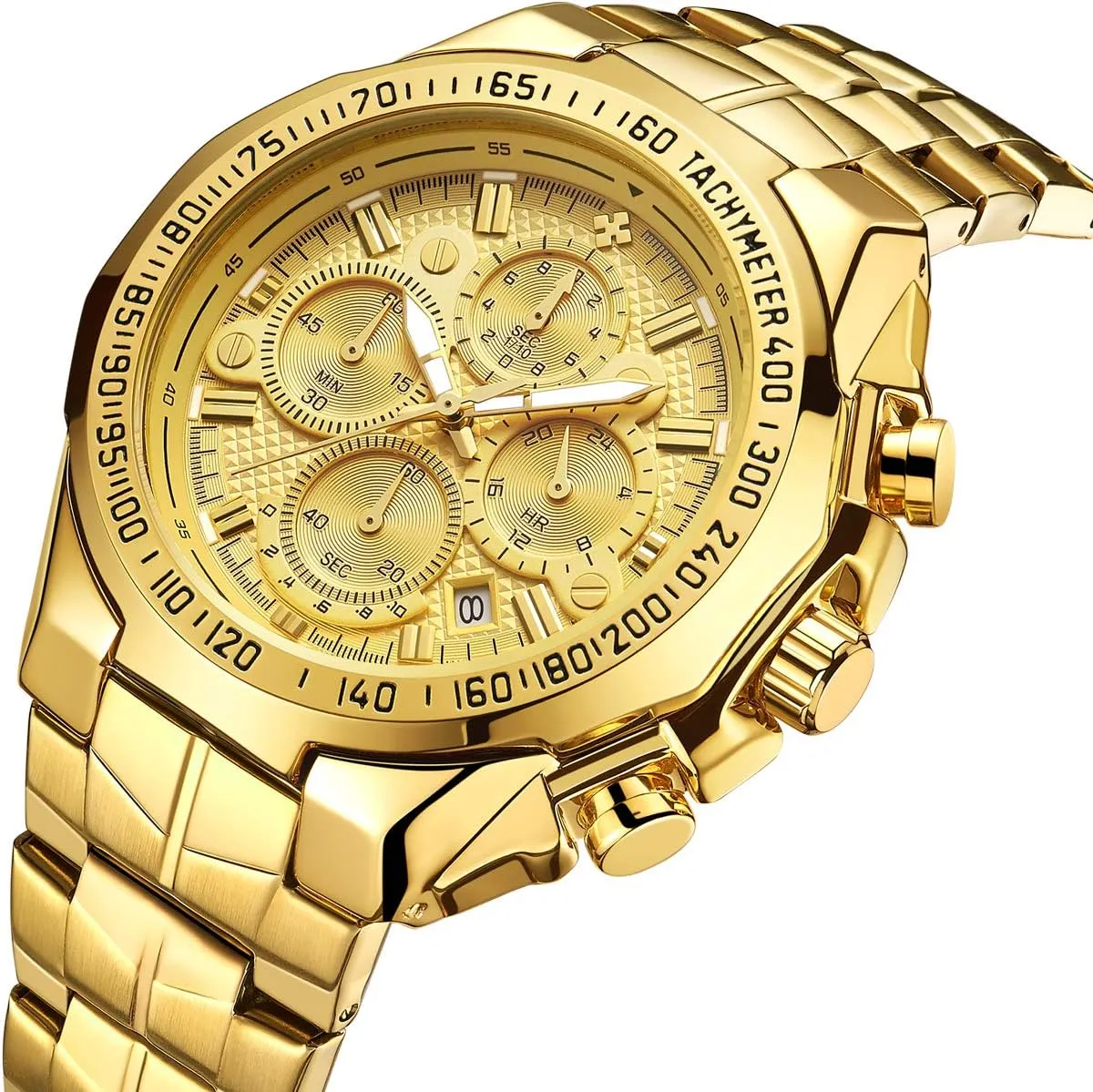 Men's Luxury Quartz Stainless Steel and Metal Mens Chronograph Watches for Men Waterproof Casual Wrist Watch with Date 