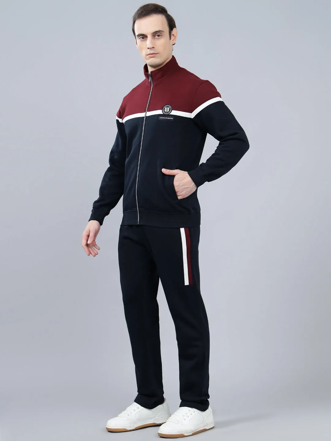 Men's Navy Blue Color Block Winter Track Suit