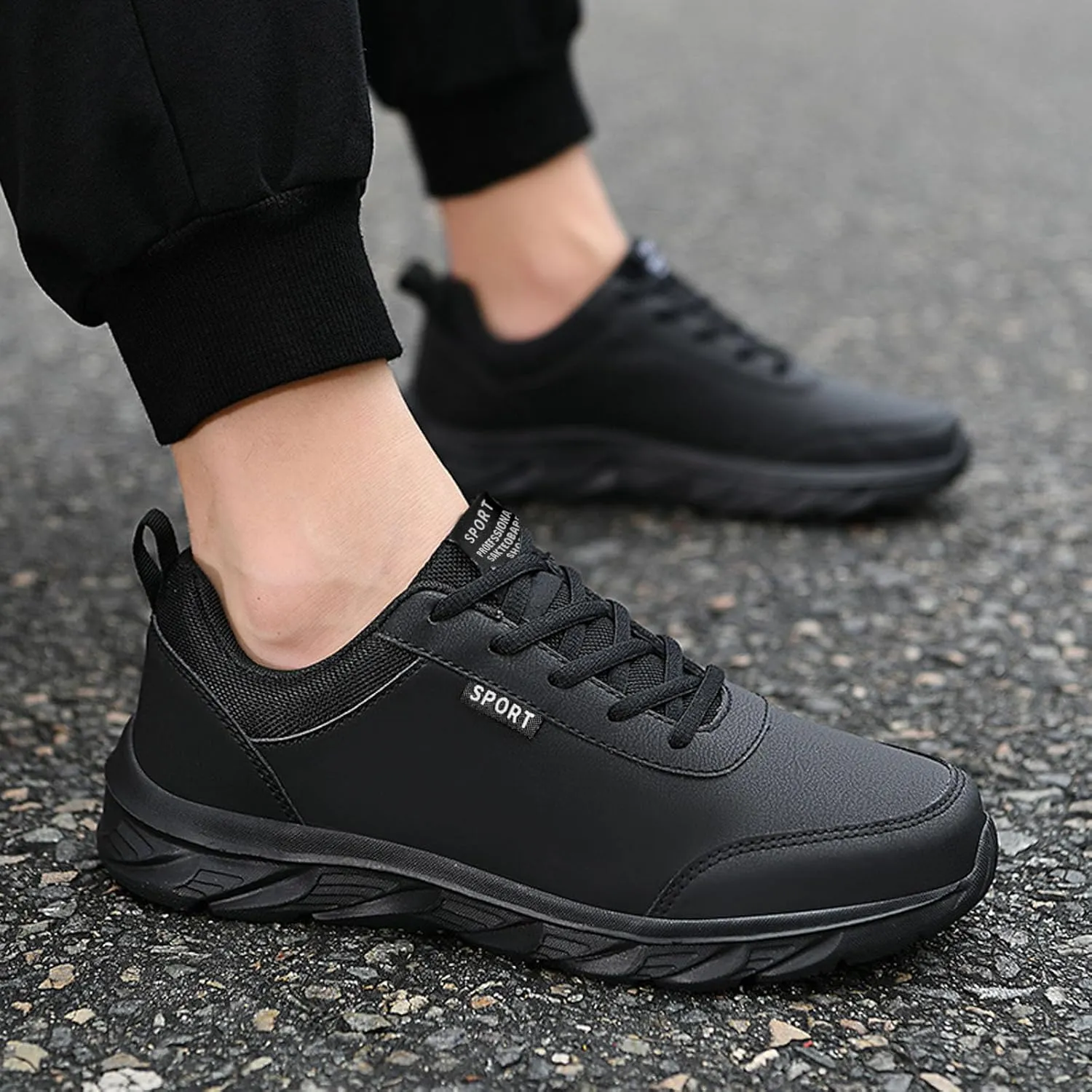 Men's Slip on Walking Shoes Comfortable PU Leather Memory Foam Breathable Fashion Sneakers Non Slip Arch Support Cushioning Workout Tennis Shoes Wide Width