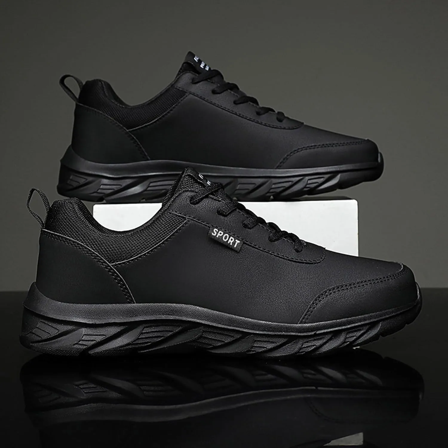 Men's Slip on Walking Shoes Comfortable PU Leather Memory Foam Breathable Fashion Sneakers Non Slip Arch Support Cushioning Workout Tennis Shoes Wide Width