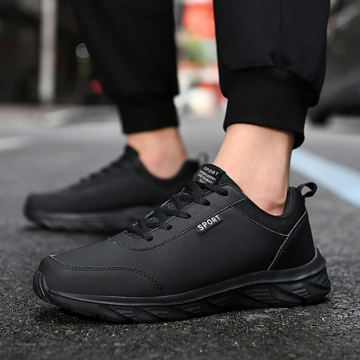 Men's Slip on Walking Shoes Comfortable PU Leather Memory Foam Breathable Fashion Sneakers Non Slip Arch Support Cushioning Workout Tennis Shoes Wide Width