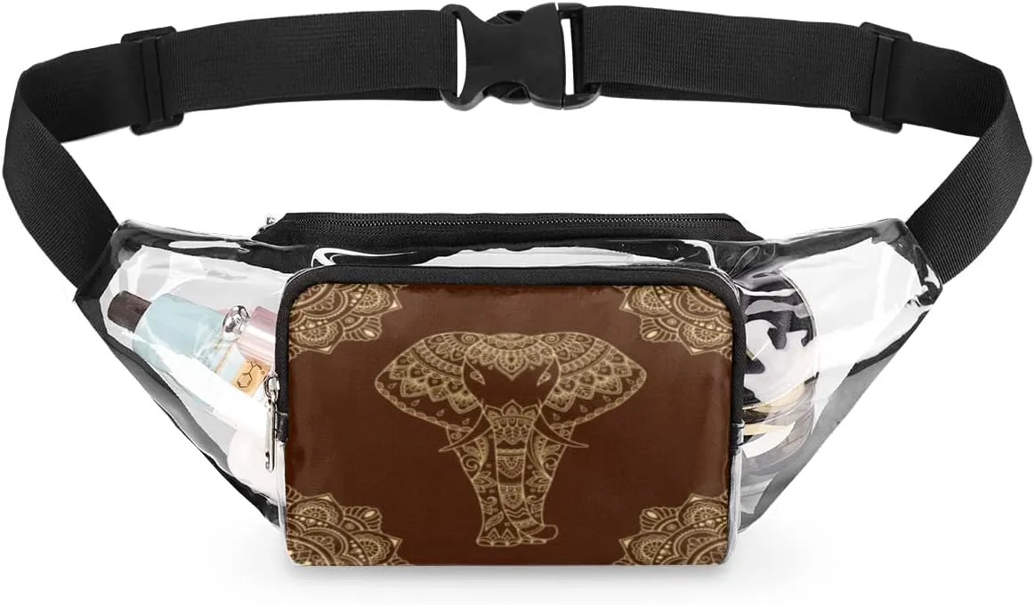 Mighty Elephant Clear Fanny Pack Stadium Approved Adjustable Clear Belt Bag Cute Waist Bags for Women Men Travel Sports Events Hiking Concerts