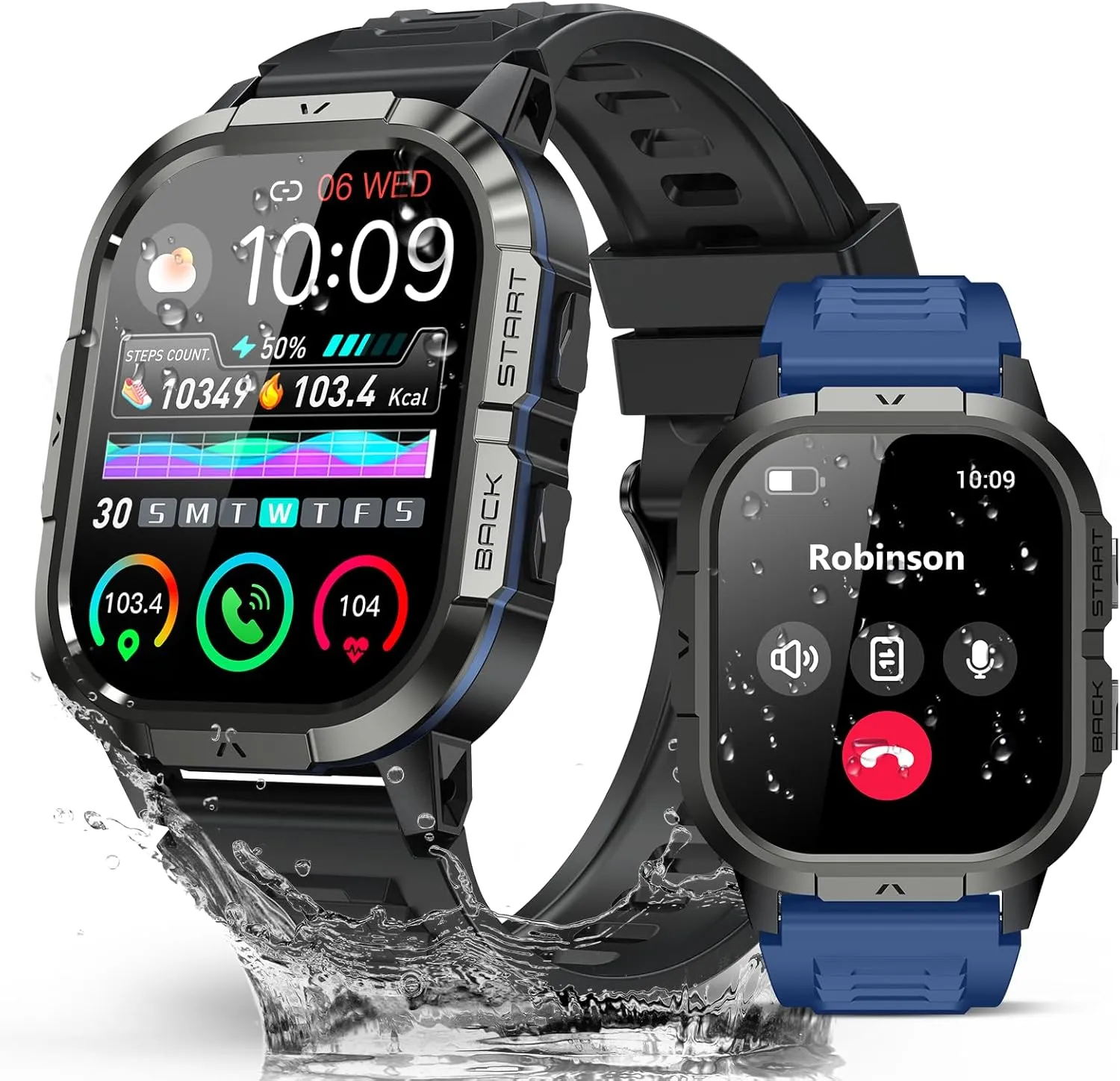 Military Smart Watches for Men-2.06AMOLED Bluetooth Calls, IP68 Fitness Activity Step Tracker with Sleep Monitor/Pedometer/110  Sports Modes, Tactical Smart Watch for Android iOS Samsung Compatible
