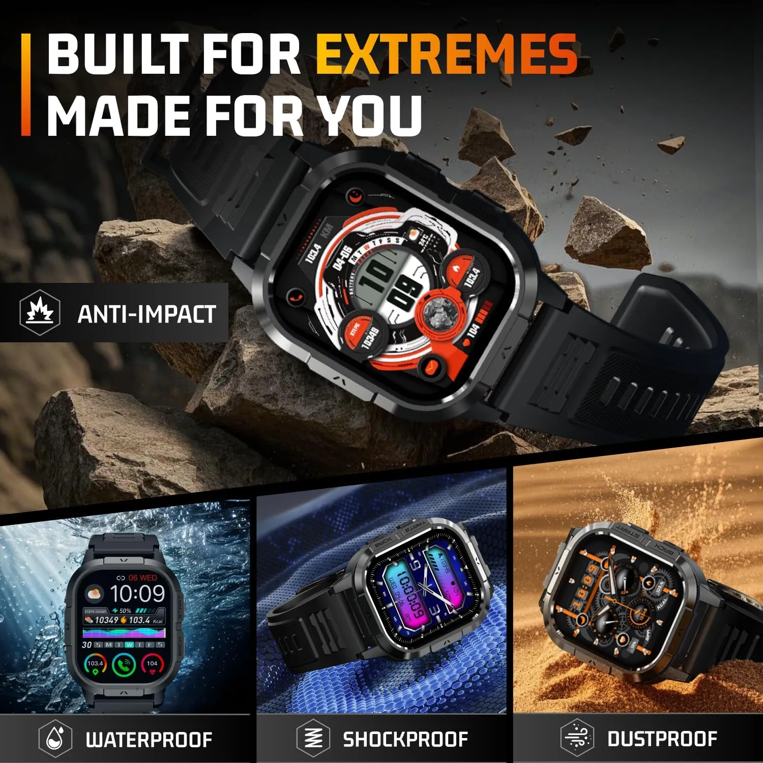 Military Smart Watches for Men-2.06AMOLED Bluetooth Calls, IP68 Fitness Activity Step Tracker with Sleep Monitor/Pedometer/110  Sports Modes, Tactical Smart Watch for Android iOS Samsung Compatible