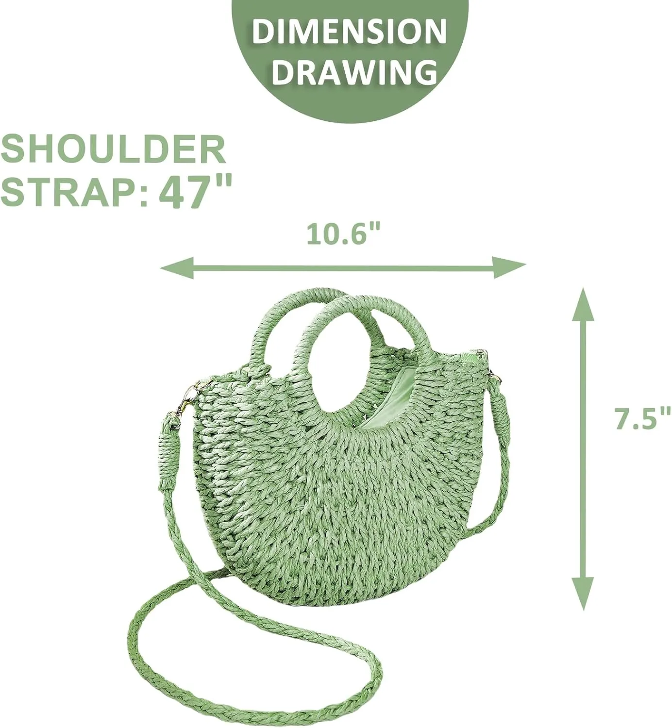 Mini Semi-circle Rattan Straw Bag, Hand-woven Women Summer Retro Beach Tote Shoulder Bag Crossbody Travel Beach Bag