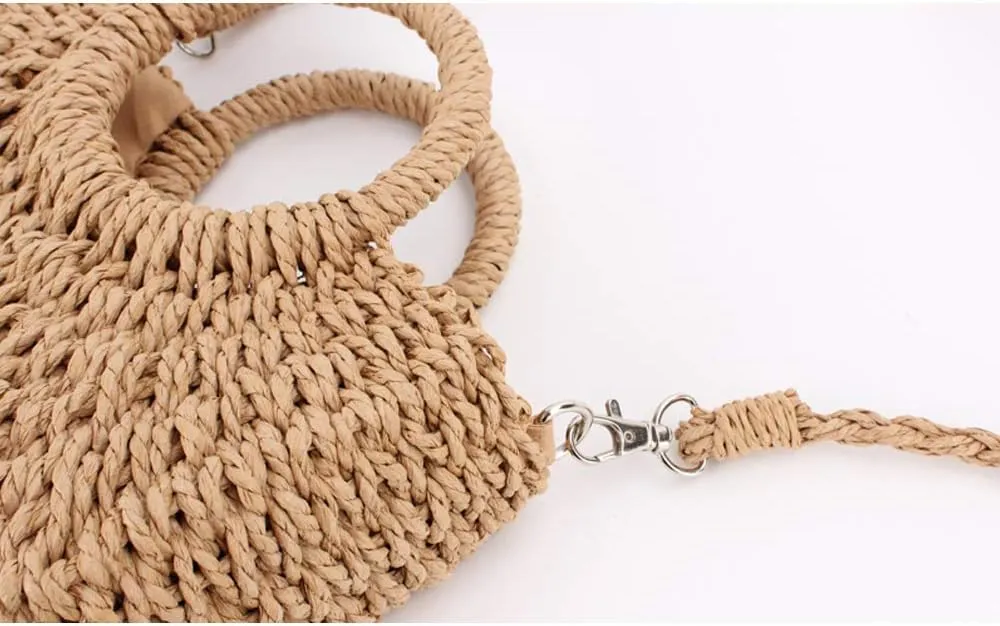 Mini Semi-circle Rattan Straw Bag, Hand-woven Women Summer Retro Beach Tote Shoulder Bag Crossbody Travel Beach Bag