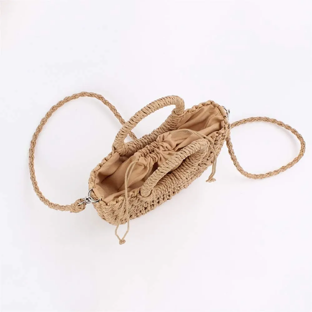 Mini Semi-circle Rattan Straw Bag, Hand-woven Women Summer Retro Beach Tote Shoulder Bag Crossbody Travel Beach Bag