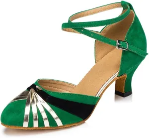 Misu Women's Closed Toe Suede Sole Latin Salsa Tango Practice Ballroom Dance Shoes with 2.0" Heel,Green Nubuck,6 B(M) US