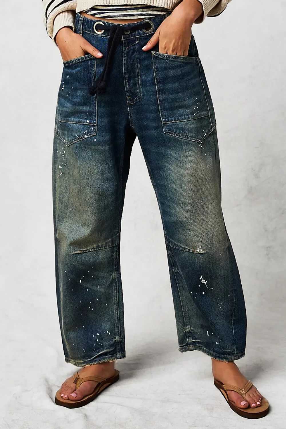 Moxie Pull-On Barrel Jeans in Timeless Blue