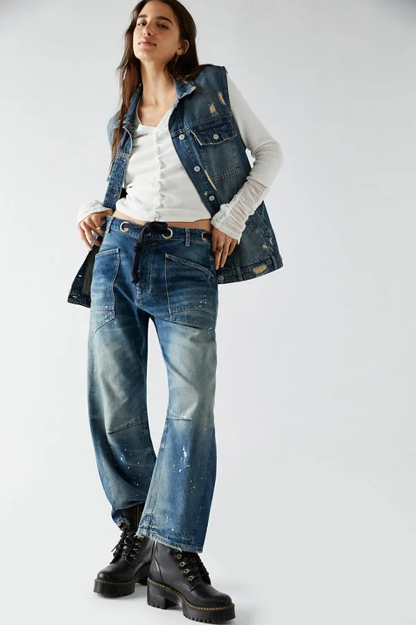 Moxie Pull-On Barrel Jeans in Timeless Blue