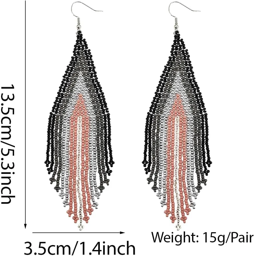 Native Gradient Long Big Large Chandelier Beaded Dangle Earrings for Women