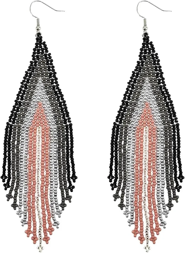 Native Gradient Long Big Large Chandelier Beaded Dangle Earrings for Women