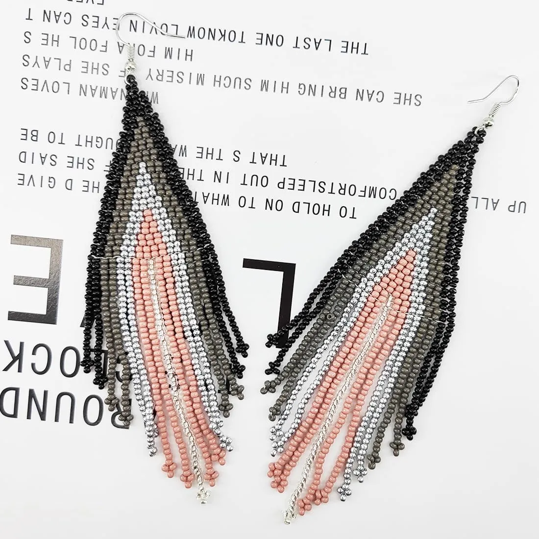 Native Gradient Long Big Large Chandelier Beaded Dangle Earrings for Women
