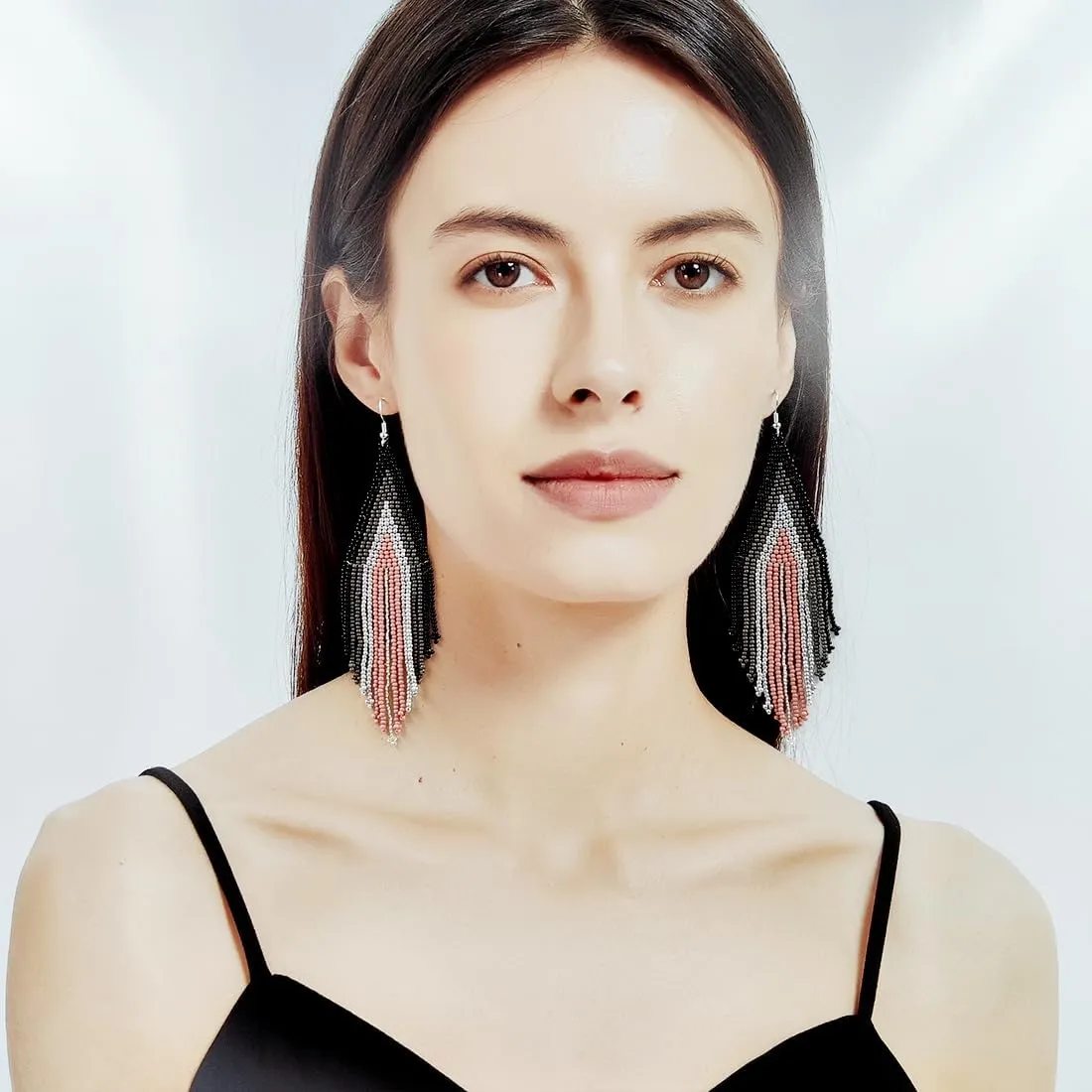Native Gradient Long Big Large Chandelier Beaded Dangle Earrings for Women