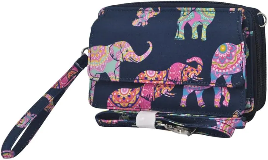 NGIL Women's Navy Canvas Wristlet Wallet, Compact Animal Print Glitter Zippered Wristlet Handbag, Size 2.25"W x 6.5"L x 4.25"H