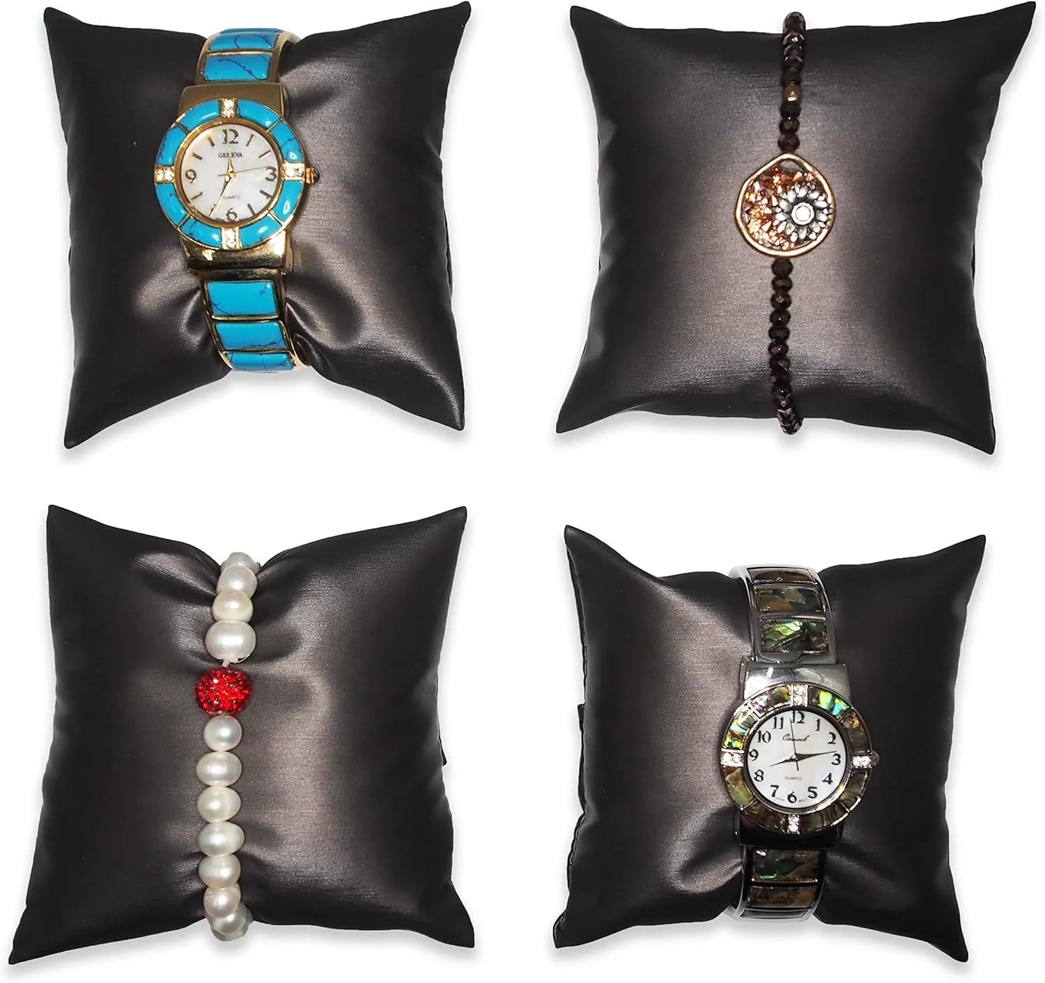 N'icePackaging 6 Qty - 4" x 4" Faux Leather Gun-Metal Grey Watch/Bangle Pillow Display -for Sales/Merchandise/Crafts/Storage/Display