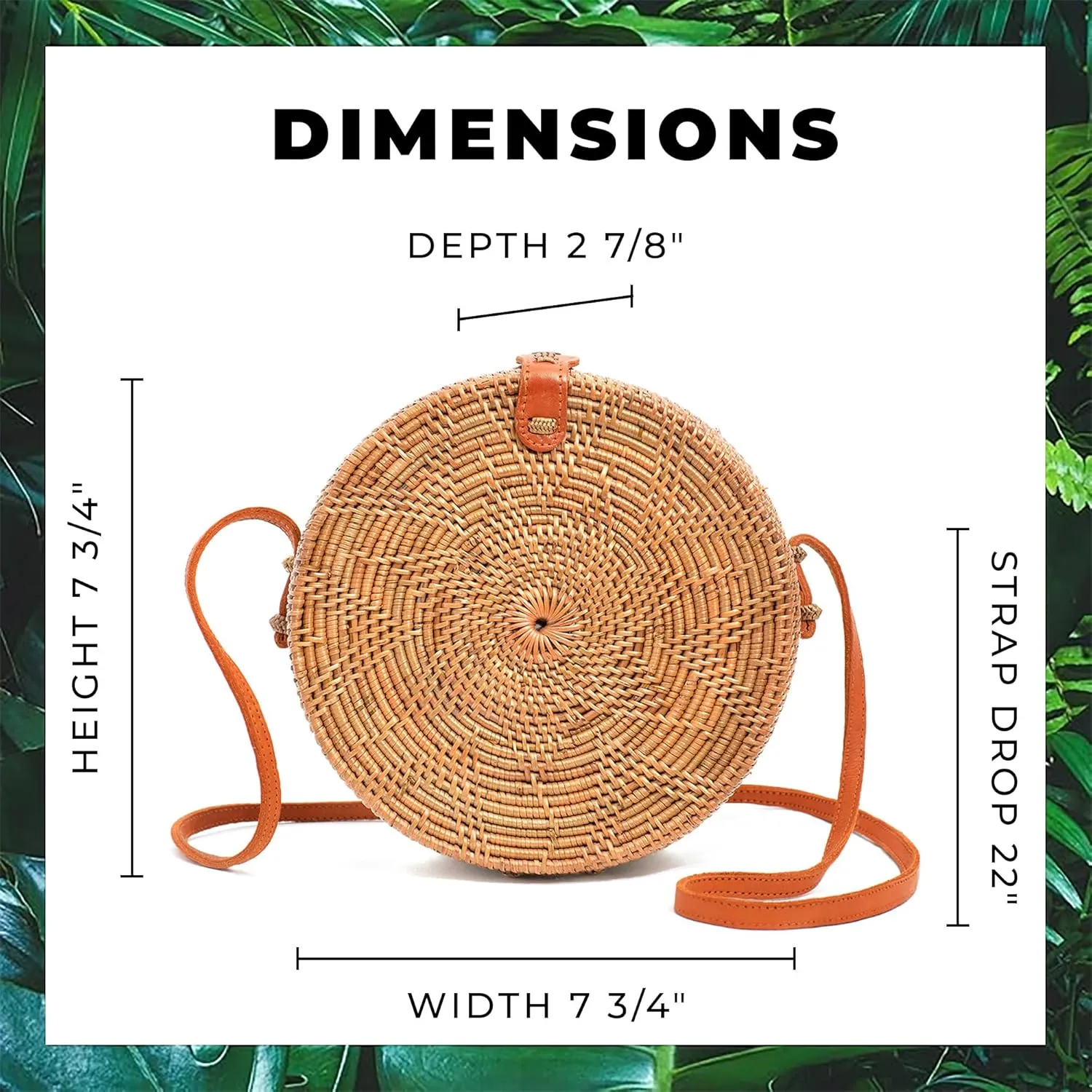 Novum Crafts Round Rattan Bag for Women - Handmade Ata Wicker Woven Purse - Circle, Square, Oval Brown Straw Boho Bags
