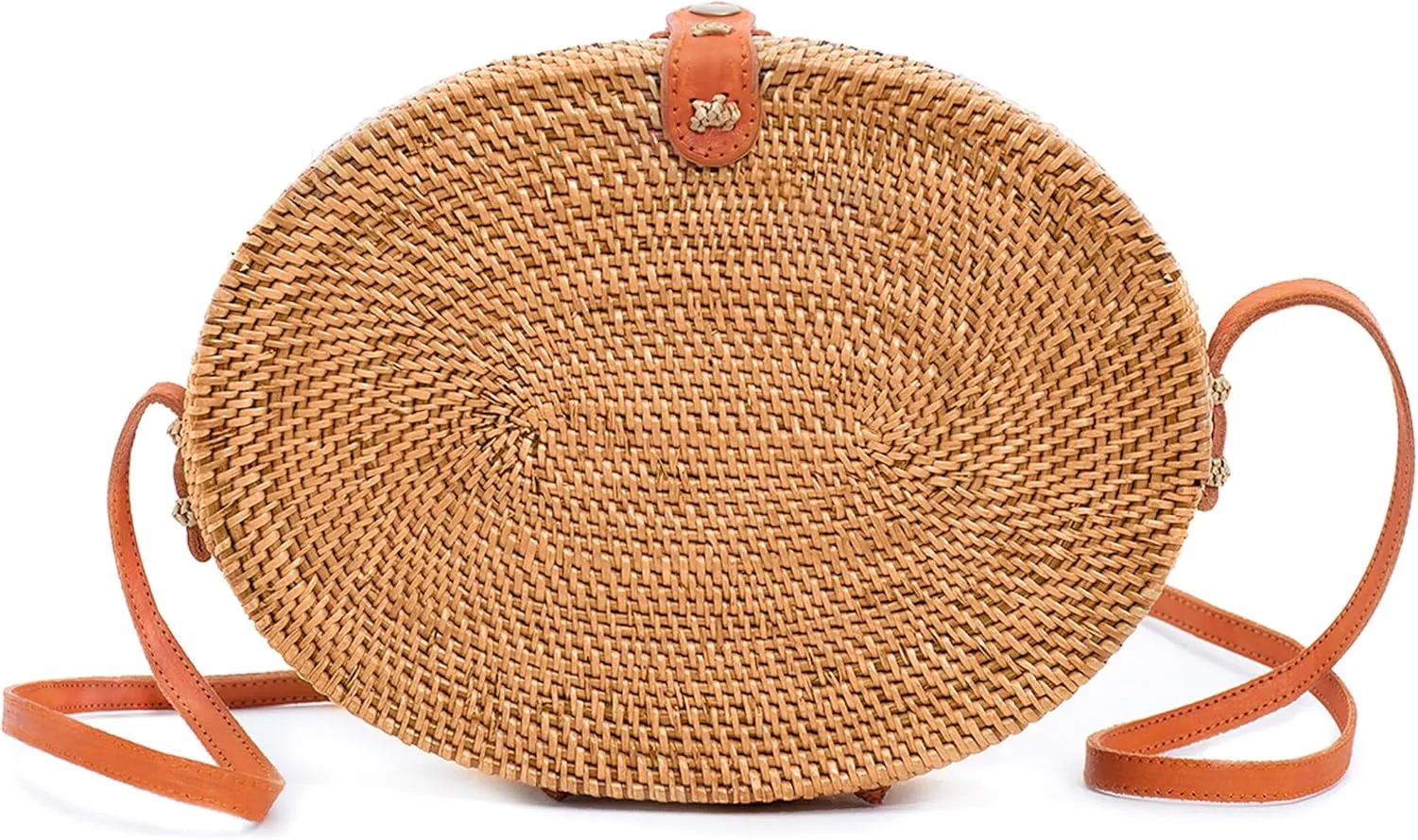 Novum Crafts Round Rattan Bag for Women - Handmade Ata Wicker Woven Purse - Circle, Square, Oval Brown Straw Boho Bags