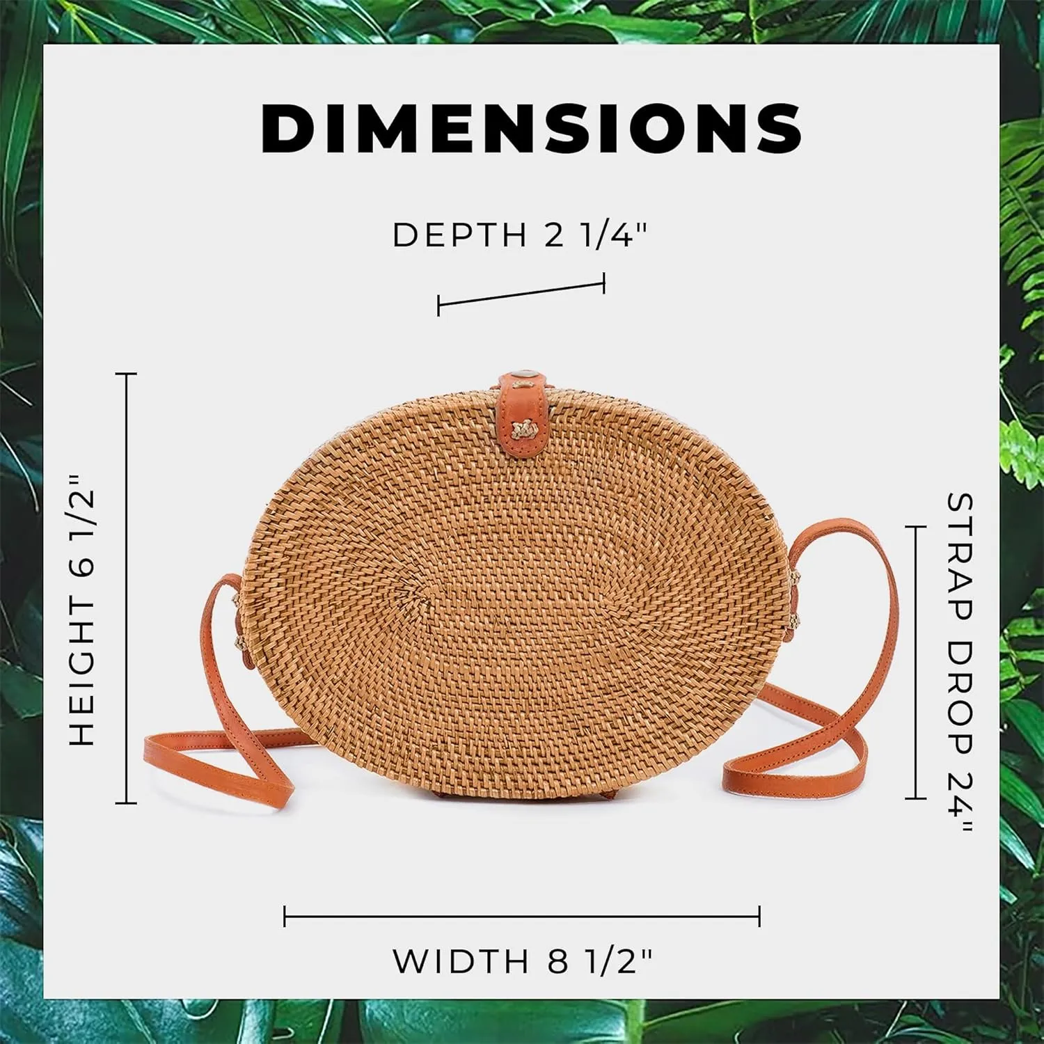 Novum Crafts Round Rattan Bag for Women - Handmade Ata Wicker Woven Purse - Circle, Square, Oval Brown Straw Boho Bags