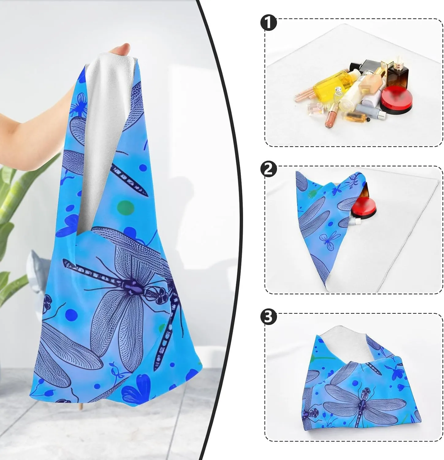 ODAWA Dragonflies Blue Daisies 13.8"x13.8" Self-adhesive Cloth Foldable Protective Wrap, Easy-Storage Magic Cloths for Camera Tablet Laptop