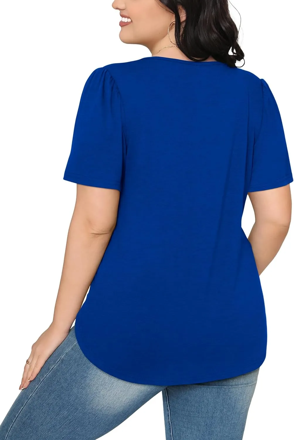 OFEEFAN Womens T Shirts Short Sleeve Pleated Dressy Casual Scooped Neck Summer Tops Blouses