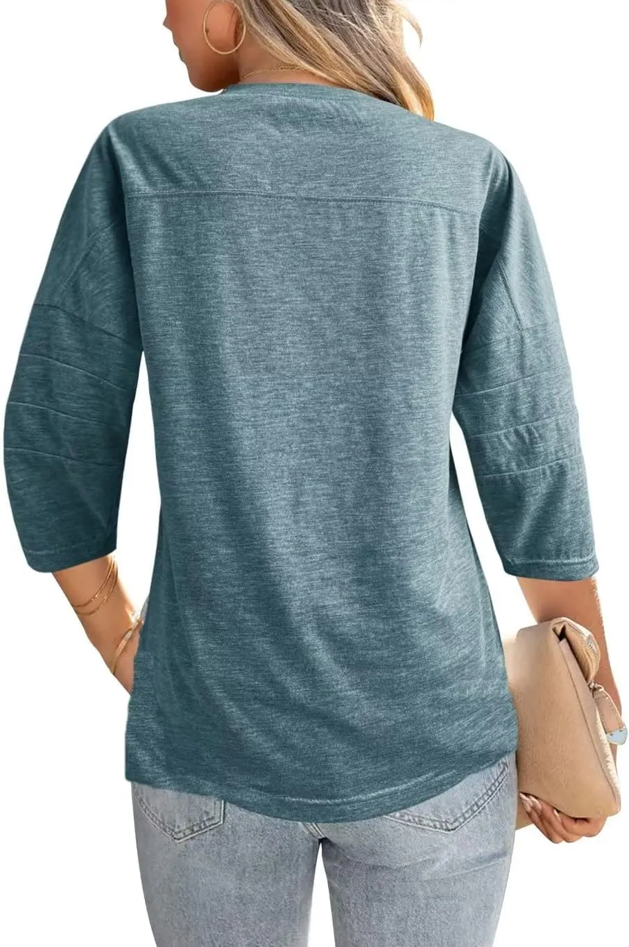 Orchidays Womens Crew Neck 3/4 Sleeve Basic T-Shirts Solid Loose Cute Tunic Top Blouses