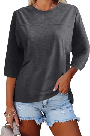 Orchidays Womens Crew Neck 3/4 Sleeve Basic T-Shirts Solid Loose Cute Tunic Top Blouses