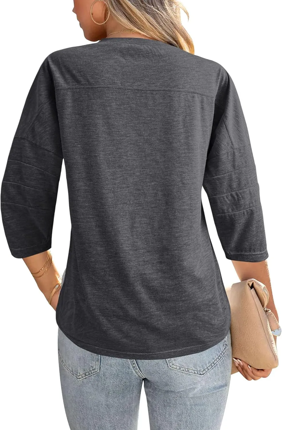 Orchidays Womens Crew Neck 3/4 Sleeve Basic T-Shirts Solid Loose Cute Tunic Top Blouses