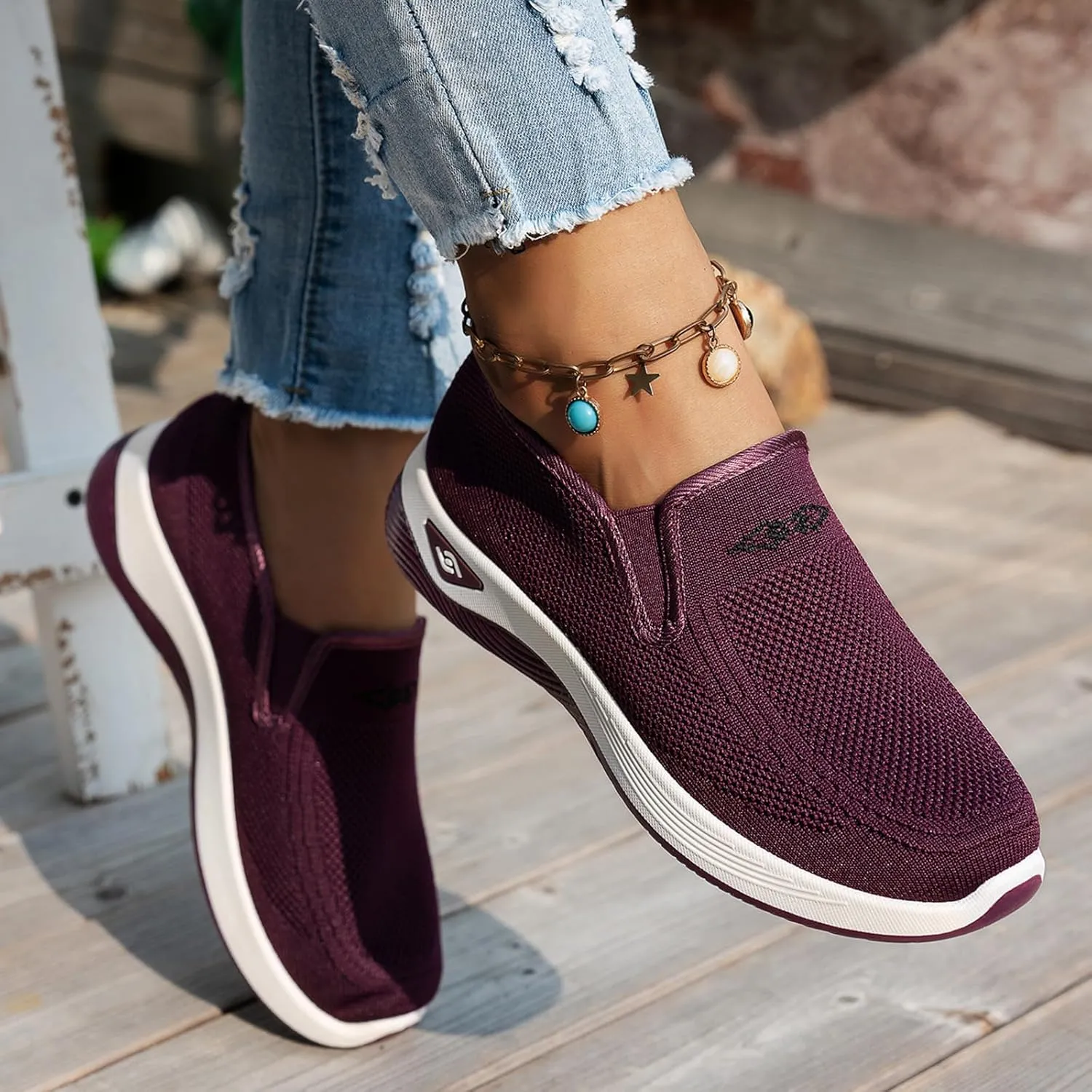 Orthopedic Sneakers for Women Breathable Soft Shoes Go Walk Slip on Shoes Mesh Knitted Woven Low Top Walking Shoe Platform Orthopedic Sneakers