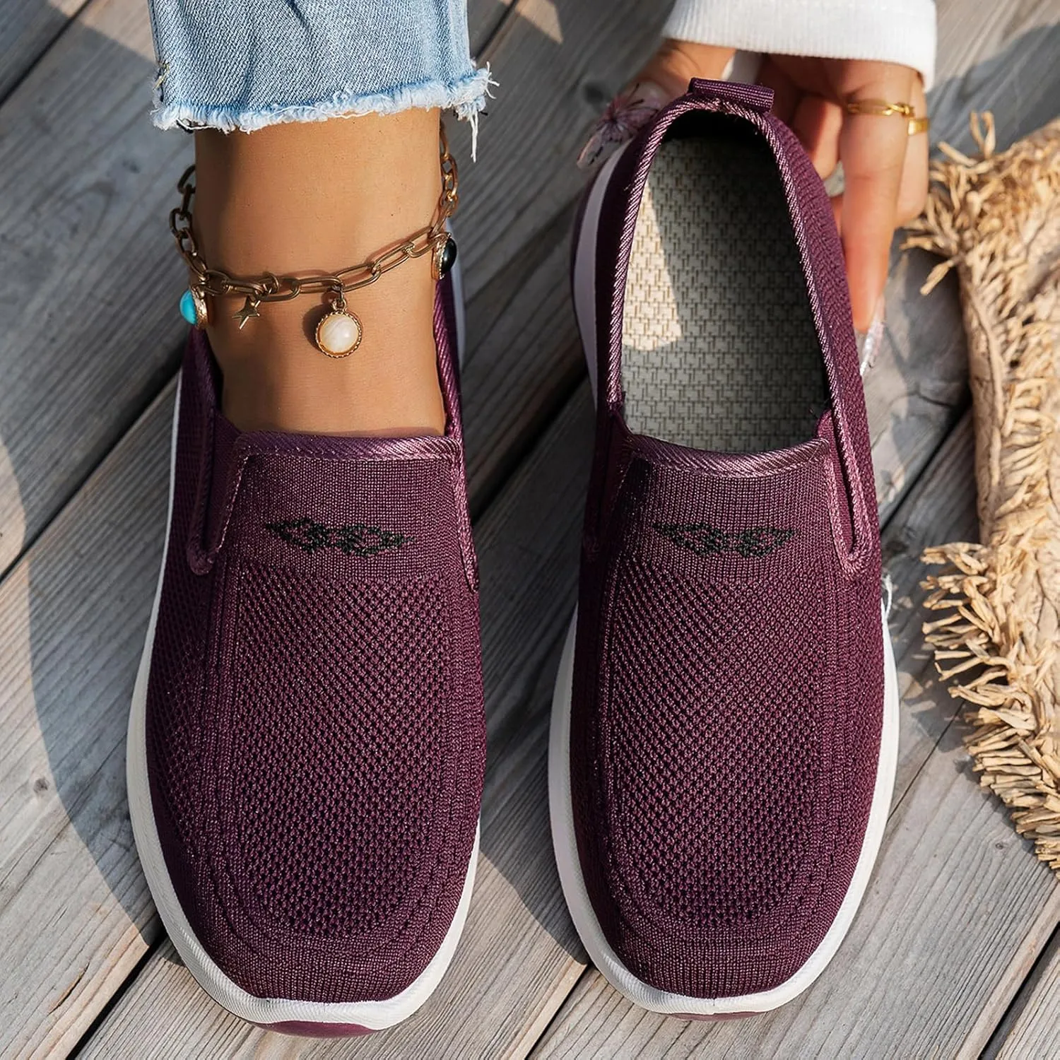 Orthopedic Sneakers for Women Breathable Soft Shoes Go Walk Slip on Shoes Mesh Knitted Woven Low Top Walking Shoe Platform Orthopedic Sneakers