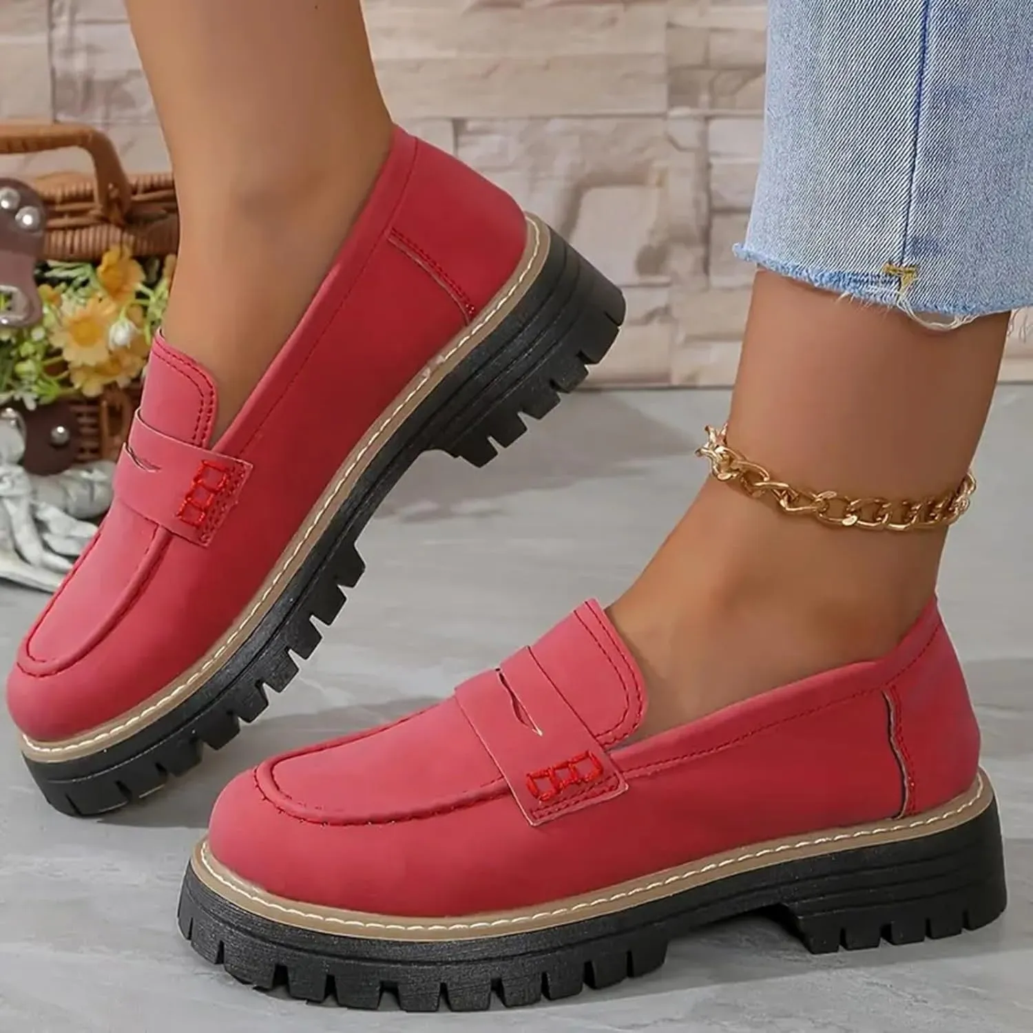 Orthoture-Orthopedic Platform Loafers Comfort Walking Shoes Womens Round Toe Slip on Loafers Lightweight Chunky Heel Shoes