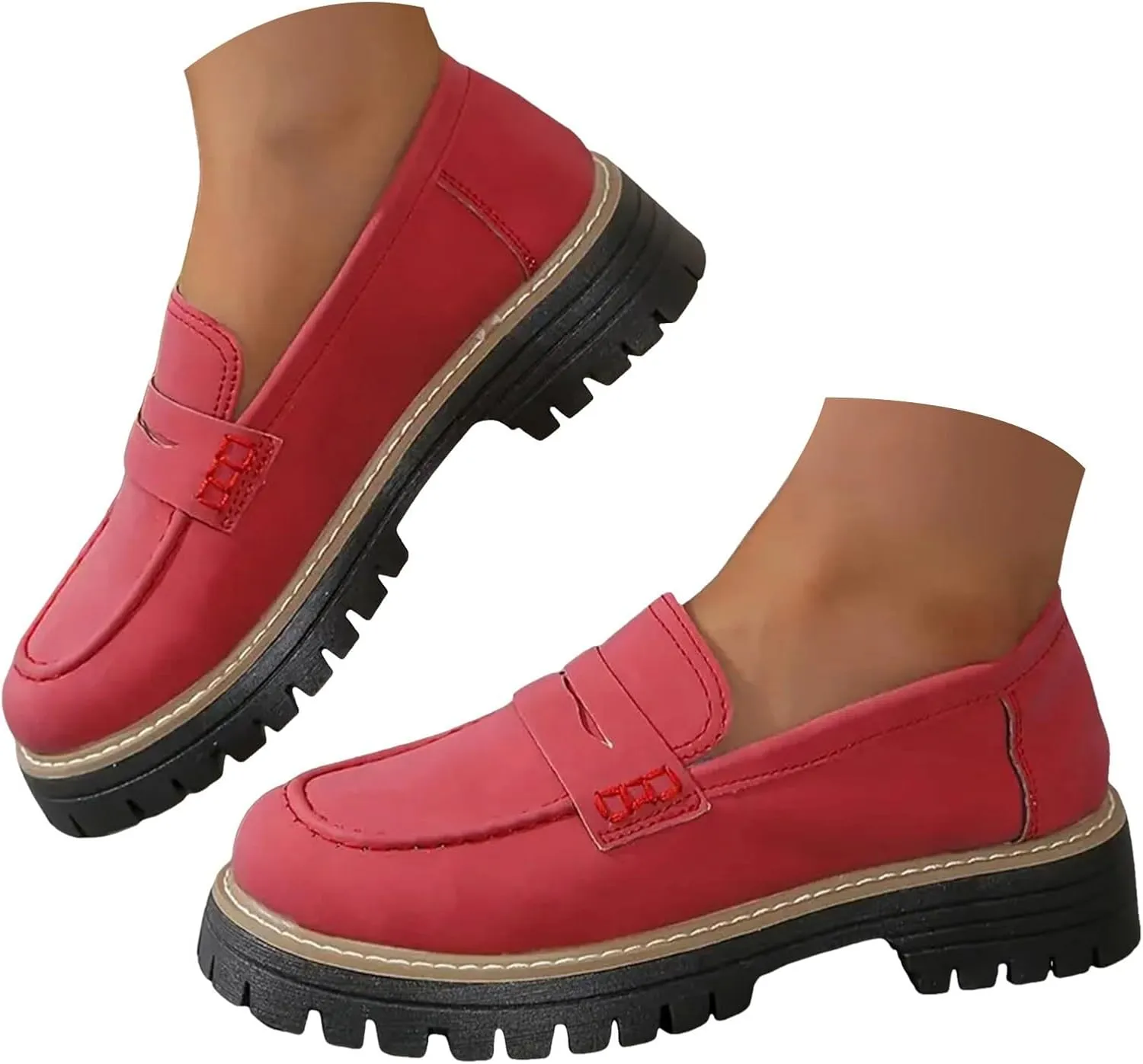 Orthoture-Orthopedic Platform Loafers Comfort Walking Shoes Womens Round Toe Slip on Loafers Lightweight Chunky Heel Shoes
