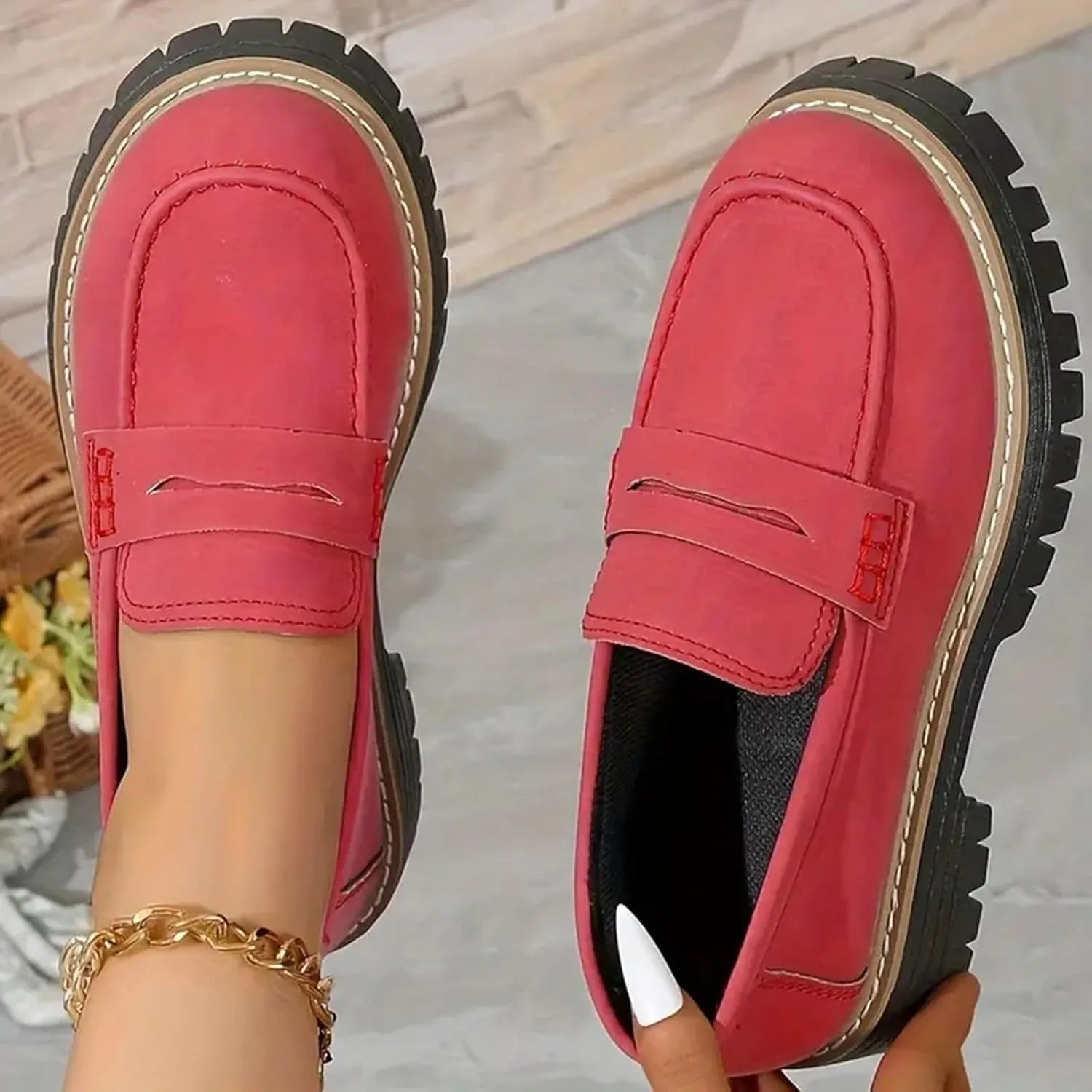 Orthoture-Orthopedic Platform Loafers Comfort Walking Shoes Womens Round Toe Slip on Loafers Lightweight Chunky Heel Shoes