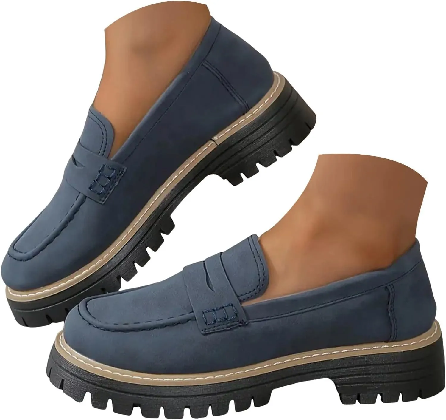 Orthoture-Orthopedic Platform Loafers Platform Loafers for Women Chunky Heel Slip-on Round Toe Comfort Chunky Loafer Shoes