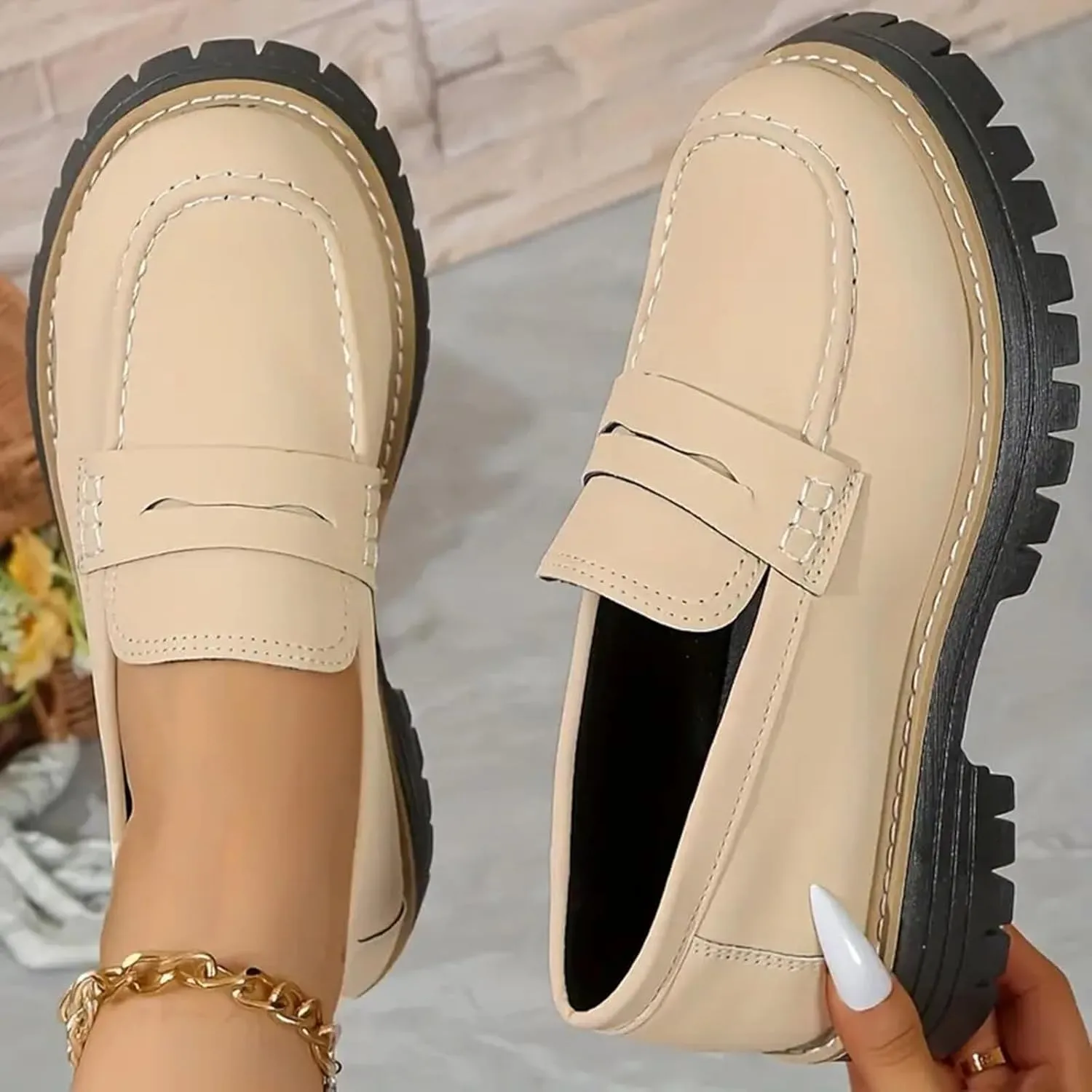 Orthoture-Orthopedic Platform Loafers Platform Loafers for Women Chunky Heel Slip-on Round Toe Comfort Chunky Loafer Shoes