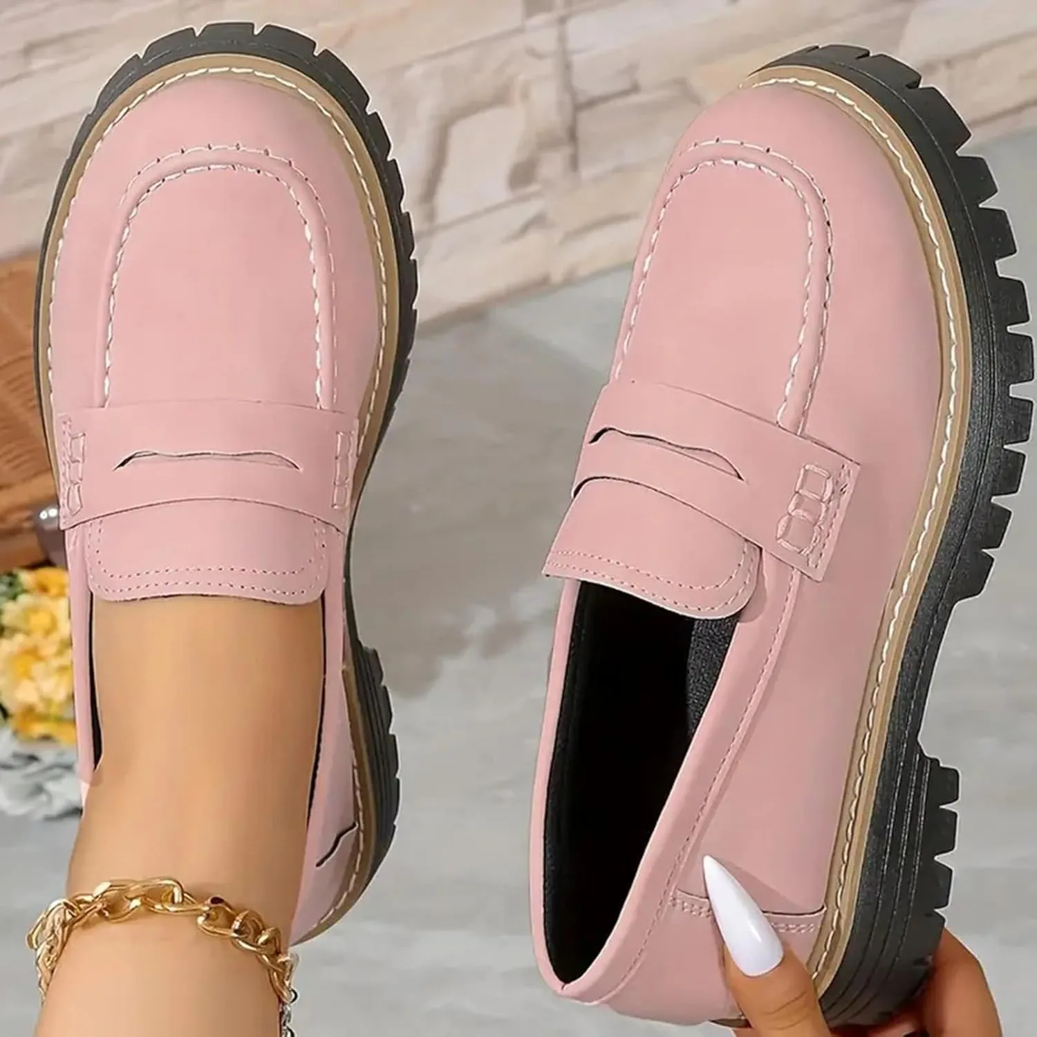 Orthoture-Orthopedic Platform Loafers Platform Loafers for Women Chunky Heel Slip-on Round Toe Comfort Chunky Loafer Shoes