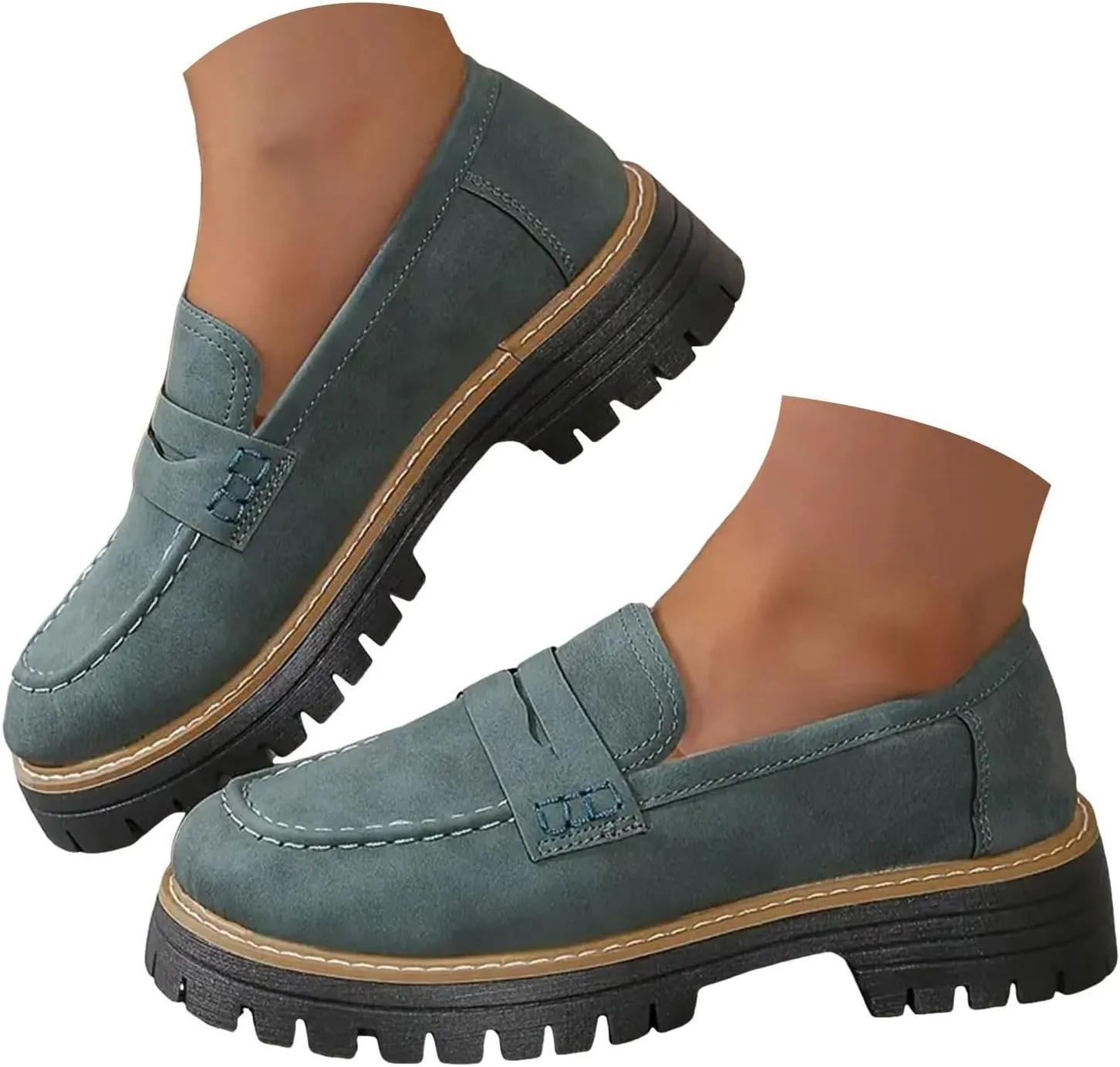 Orthoture-Orthopedic Platform Loafers Platform Loafers for Women Chunky Heel Slip-on Round Toe Comfort Chunky Loafer Shoes