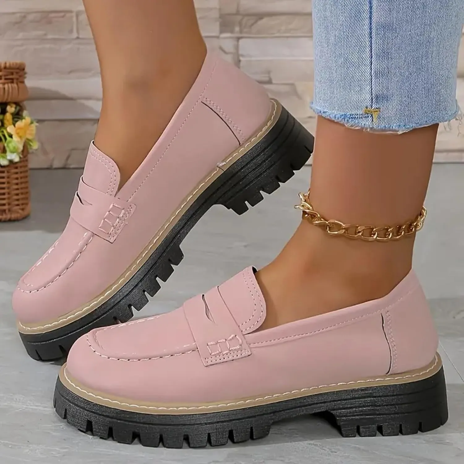 Orthoture-Orthopedic Platform Loafers Platform Loafers for Women Chunky Heel Slip-on Round Toe Comfort Chunky Loafer Shoes