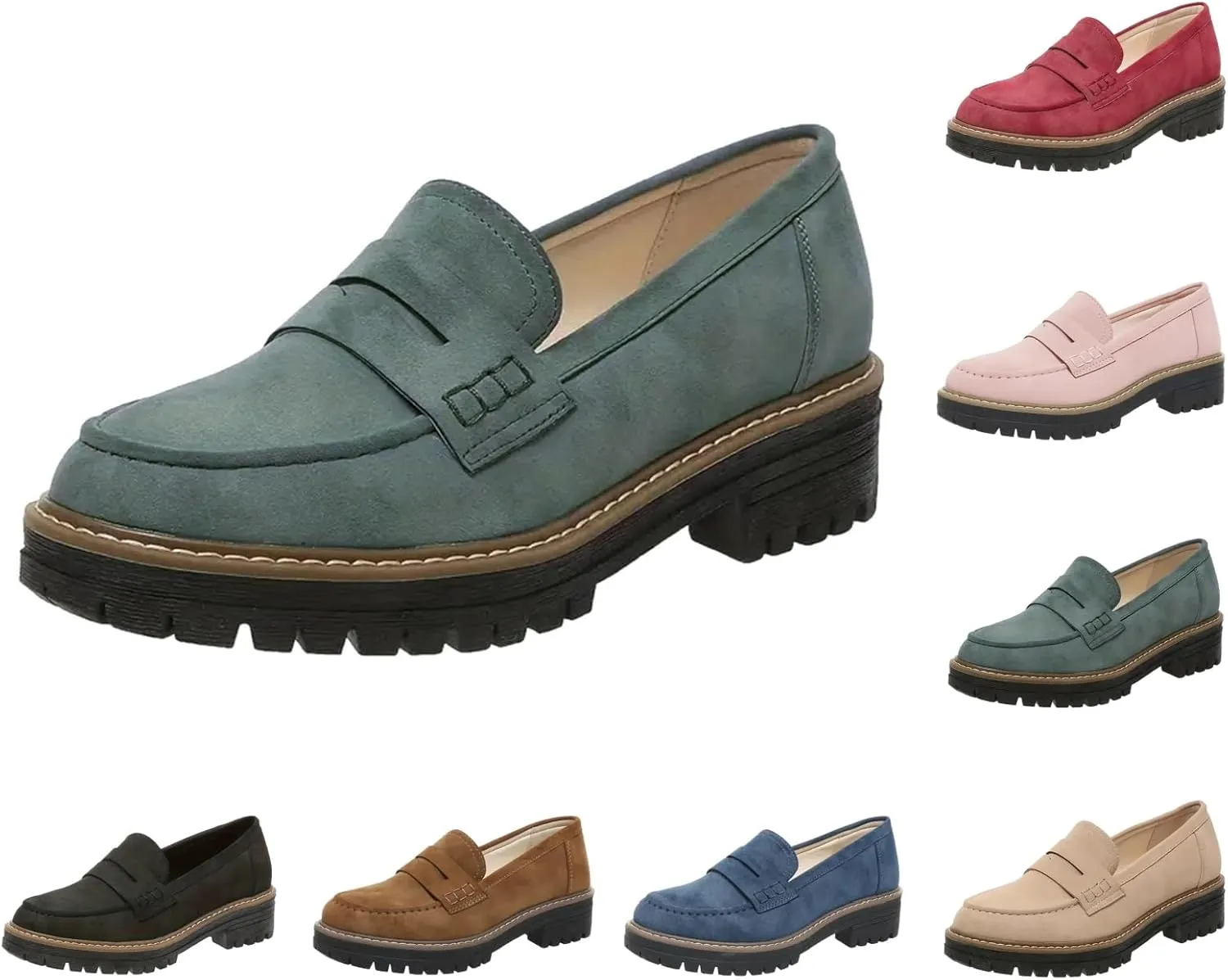 Orthoture-Orthopedic Platform Loafers Platform Loafers for Women Chunky Heel Slip-on Round Toe Comfort Chunky Loafer Shoes