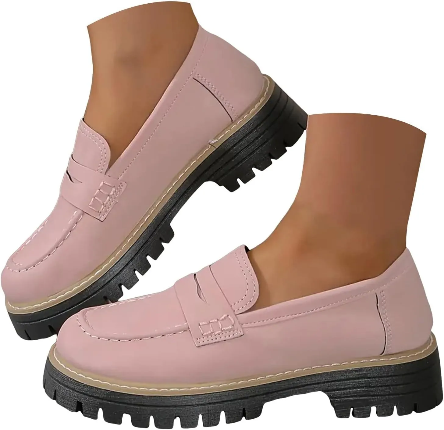 Orthoture-Orthopedic Platform Loafers Platform Loafers for Women Chunky Heel Slip-on Round Toe Comfort Chunky Loafer Shoes