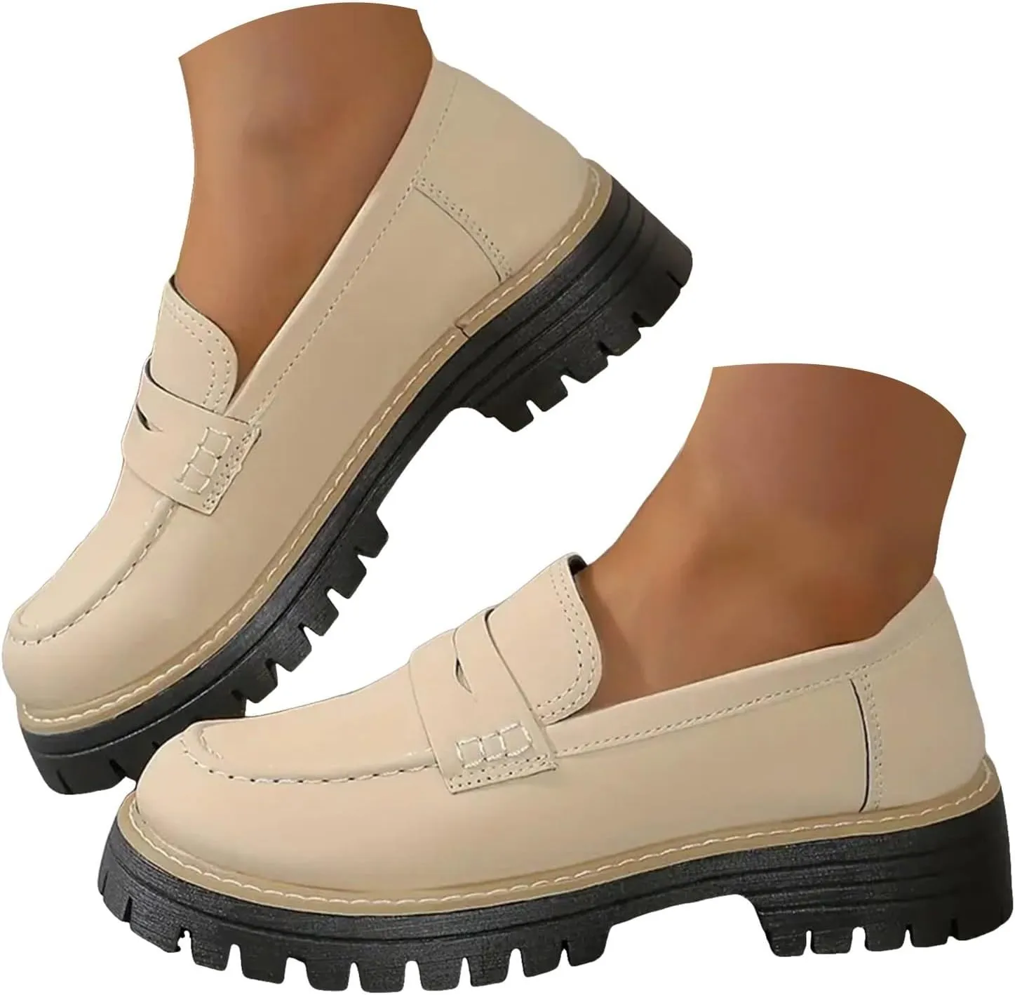 Orthoture-Orthopedic Platform Loafers Platform Loafers for Women Chunky Heel Slip-on Round Toe Comfort Chunky Loafer Shoes