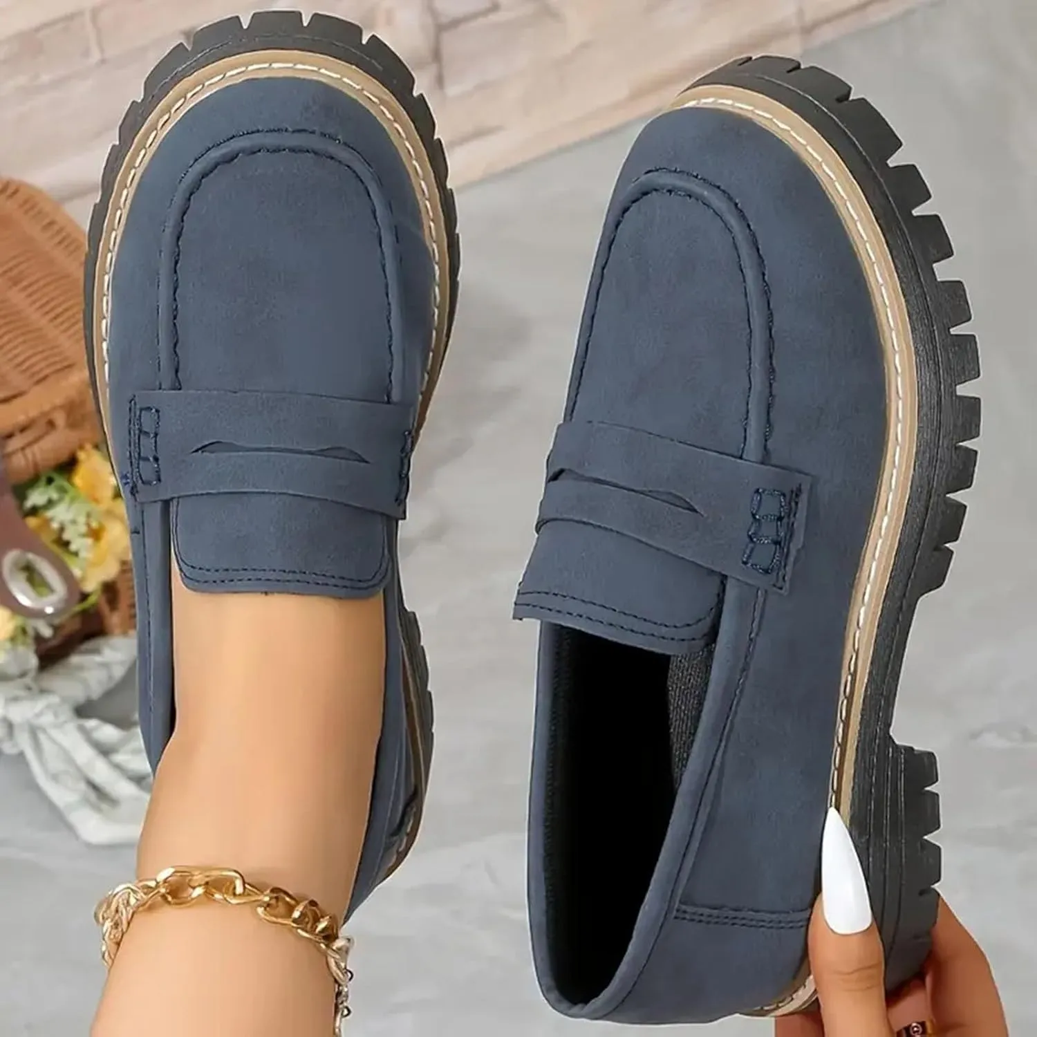 Orthoture-Orthopedic Platform Loafers Platform Loafers for Women Chunky Heel Slip-on Round Toe Comfort Chunky Loafer Shoes