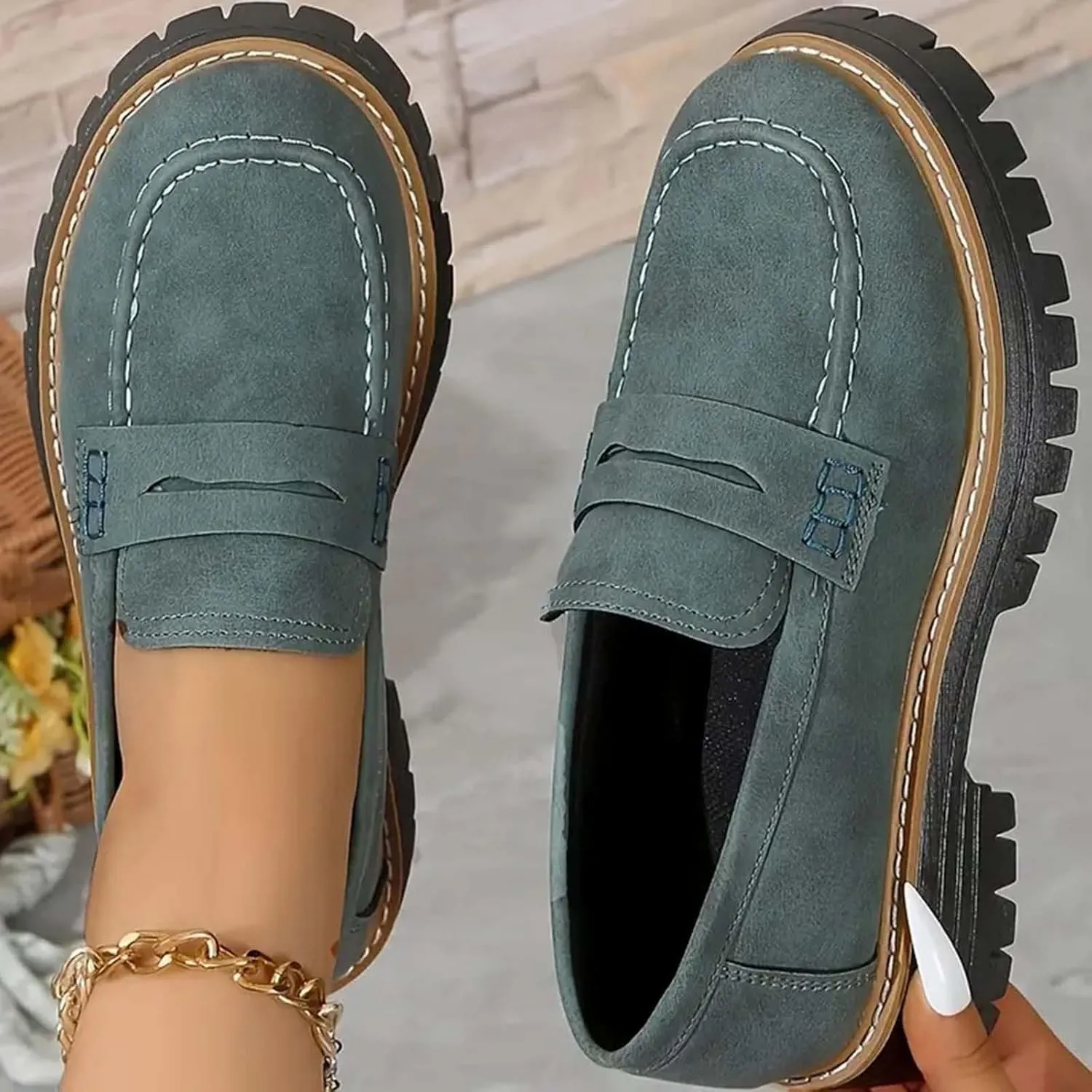 Orthoture-Orthopedic Platform Loafers Platform Loafers for Women Chunky Heel Slip-on Round Toe Comfort Chunky Loafer Shoes