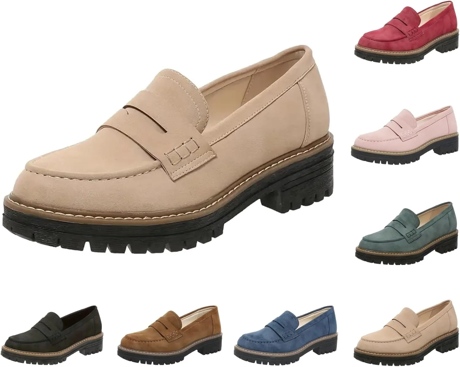 Orthoture-Orthopedic Platform Loafers Platform Loafers for Women Chunky Heel Slip-on Round Toe Comfort Chunky Loafer Shoes