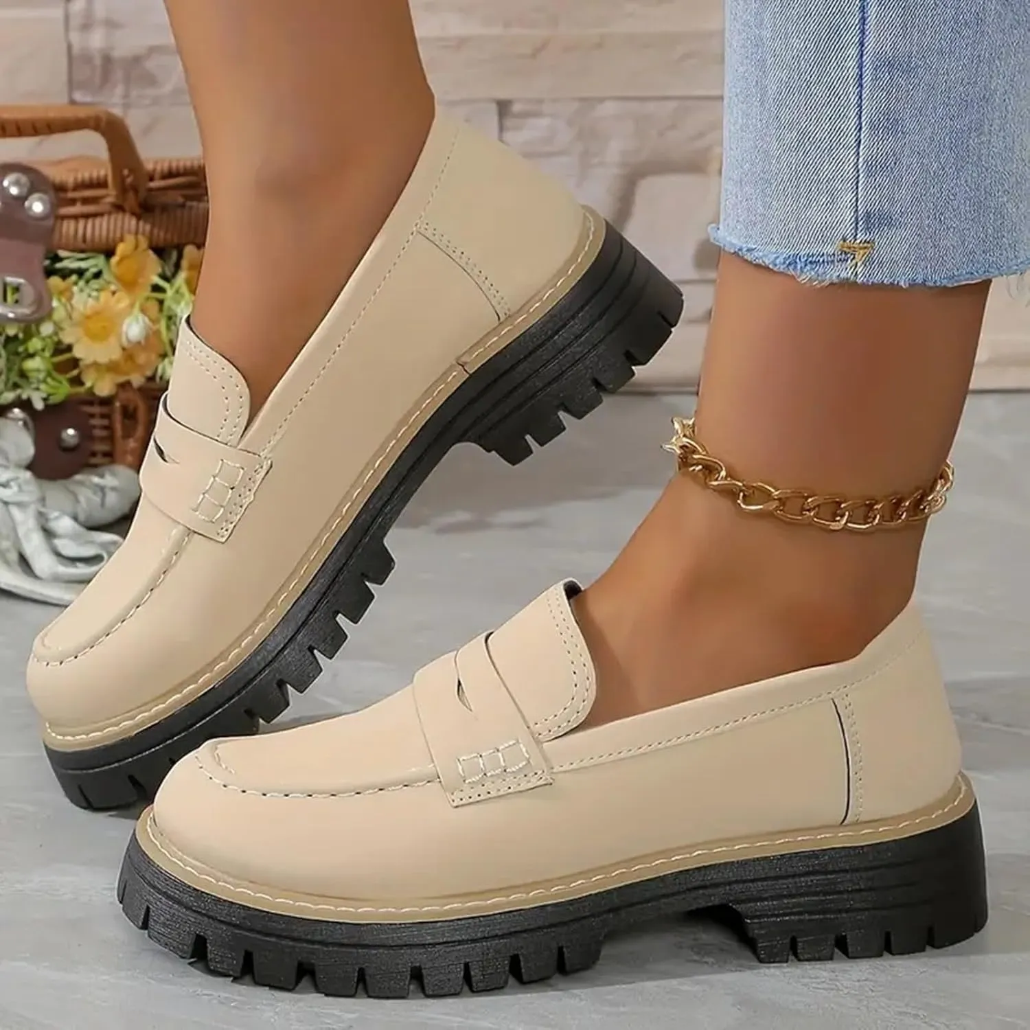 Orthoture-Orthopedic Platform Loafers Platform Loafers for Women Chunky Heel Slip-on Round Toe Comfort Chunky Loafer Shoes