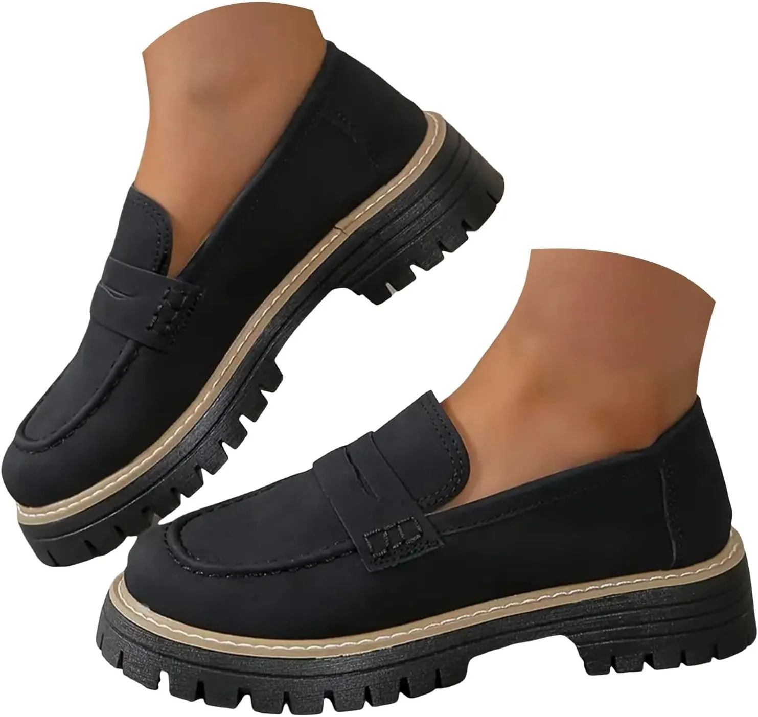 Orthoture-Orthopedic Platform Loafers Platform Loafers for Women Chunky Heel Slip-on Round Toe Comfort Chunky Loafer Shoes